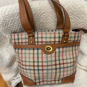 Coach Multicolor Plaid Tote with Leather Accents